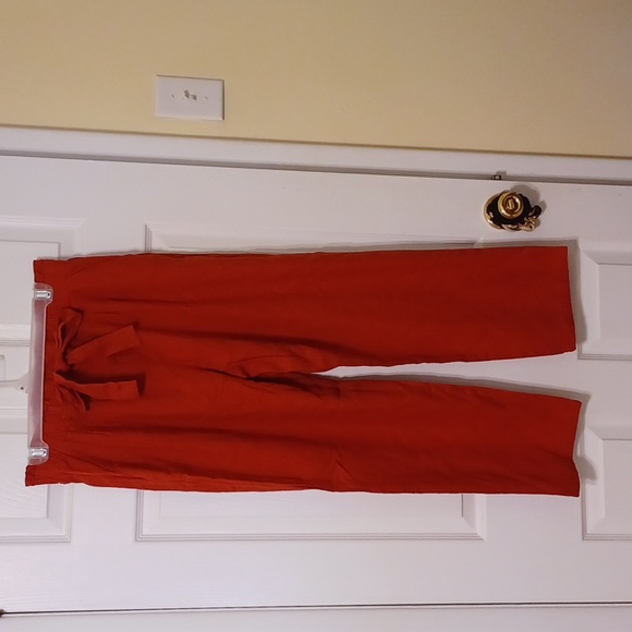 Ambiance Pants - Ambiance Apparel, sz L, rust colored linen blend pants, elasticized wais…